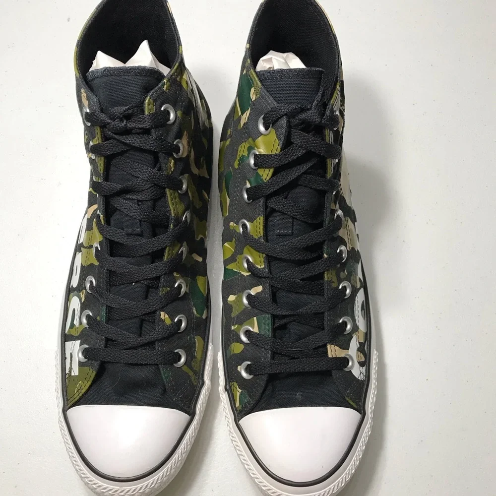 Converse Chuck Taylor All Star Black and Green Hi-Top Camouflage Sneakers Sz 12 - Picture 2 of 13